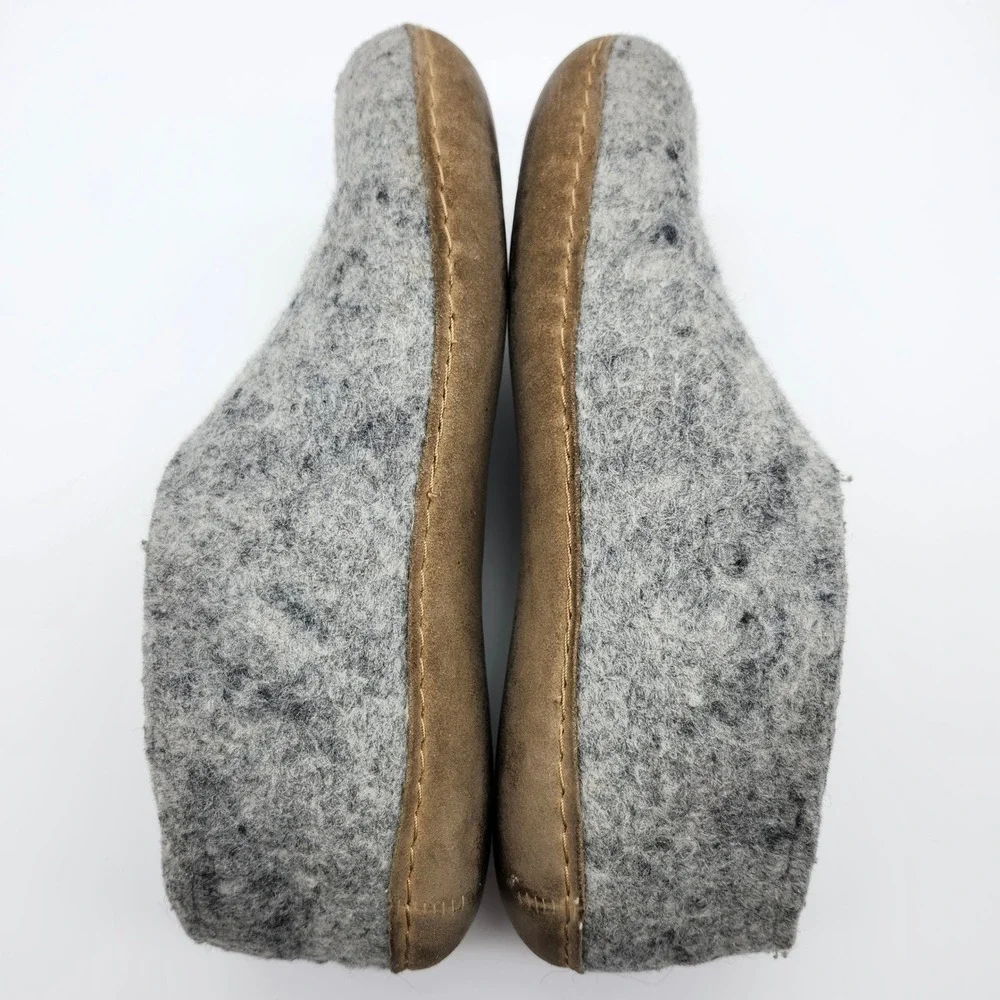 Glerups Grey Wool Felt Slippers Shoes Leather Sole EU 39, Womens US 8.5, Men 7 - Picture 6 of 10